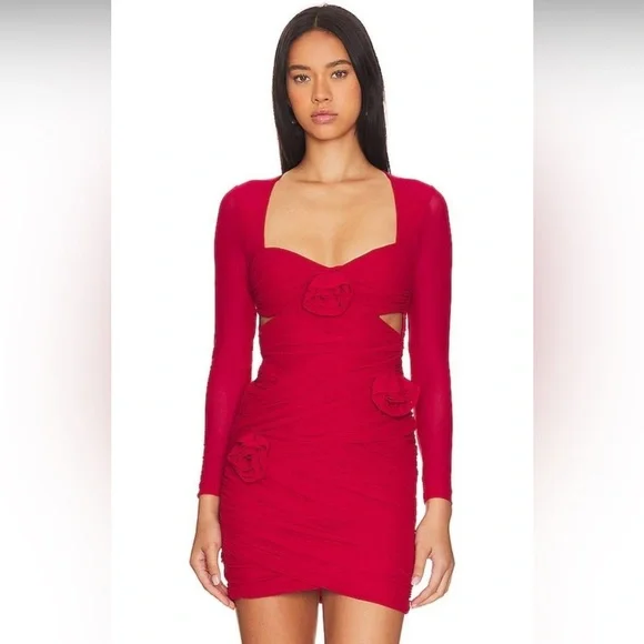 open lace back dress Red Studded Mesh Mini Dress – foxxiladi main image 0
